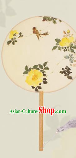 China Classical Circular Fan Handmade Printing Peony Bird Beige Silk Fan Traditional Palace Fan China Classical Circular Fan Handmade Printing Peony Bird Beige Silk Fan Traditional Palace Fan