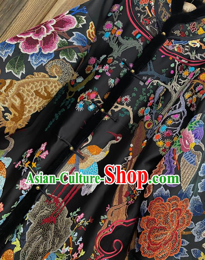 Chinese Traditional Winter Embroidered Clothing Embroidered Black Silk Cotton Wadded Coat Chinese Traditional Winter Embroidered Clothing Embroidered Black Silk Cotton Wadded Coat