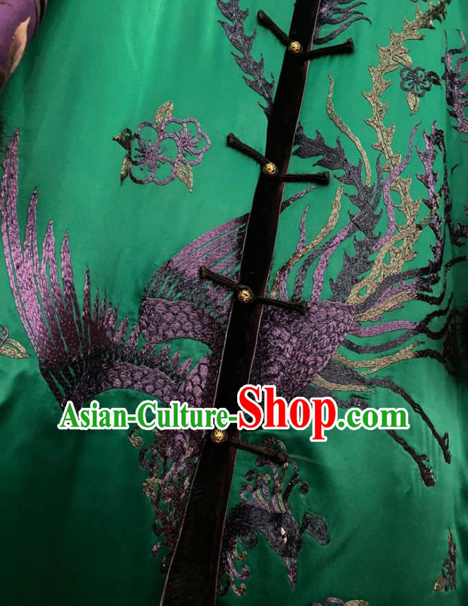 Chinese Winter Green Silk Outer Garment Traditional National Women Clothing Embroidered Phoenix Dust Coat Chinese Winter Green Silk Outer Garment Traditional National Women Clothing Embroidered Phoenix Dust Coat