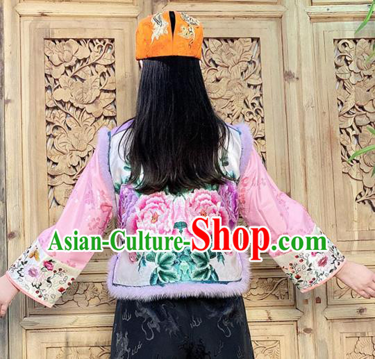 Chinese Winter Violet Silk Waistcoat Traditional National Women Clothing Embroidered Peony Vest Chinese Winter Violet Silk Waistcoat Traditional National Women Clothing Embroidered Peony Vest