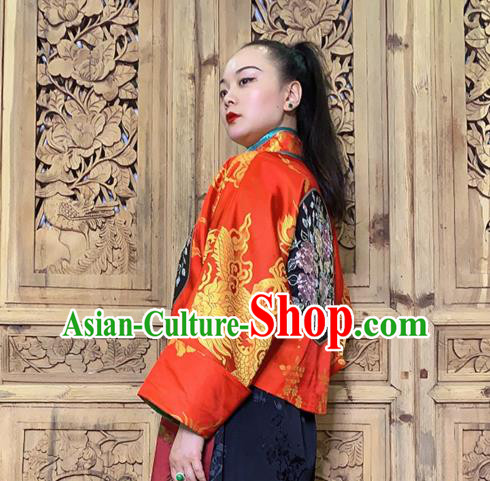 Chinese Traditional Embroidered Red Silk Jacket Tang Suit Outer Garment Chinese Traditional Embroidered Red Silk Jacket Tang Suit Outer Garment