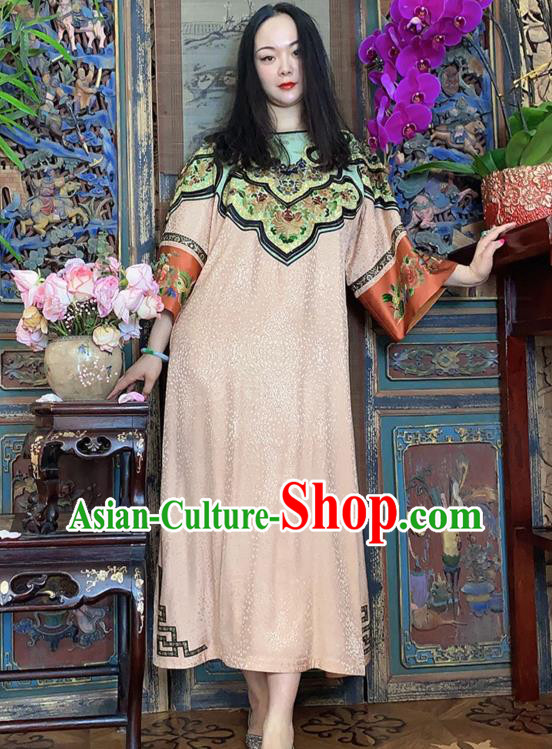 China Hand Embroidery Champagne Silk Dress National Embroidered Cheongsam Costume China Hand Embroidery Champagne Silk Dress National Embroidered Cheongsam Costume