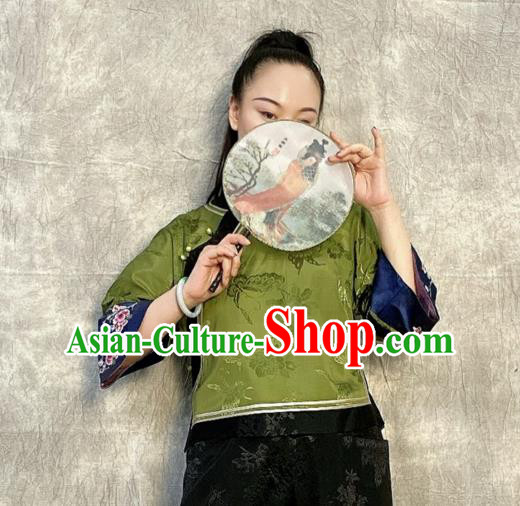 Chinese Tang Suit Upper Outer Garment Traditional Green Silk Blouse Chinese Tang Suit Upper Outer Garment Traditional Green Silk Blouse