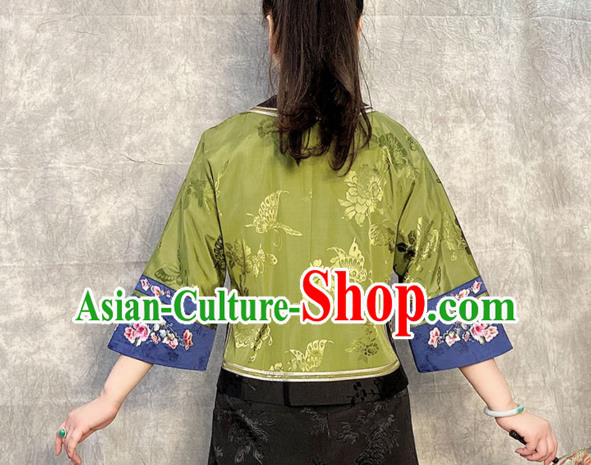 Chinese Tang Suit Upper Outer Garment Traditional Green Silk Blouse Chinese Tang Suit Upper Outer Garment Traditional Green Silk Blouse