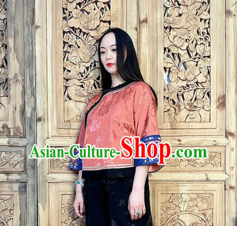 Chinese Tang Suit Upper Outer Garment Embroidered Cheongsam Shirt Traditional Light Red Silk Blouse Chinese Tang Suit Upper Outer Garment Embroidered Cheongsam Shirt Traditional Light Red Silk Blouse