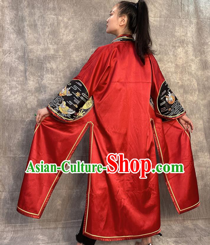 Chinese Traditional National Costume Tang Suit Overcoat Embroidered Dragon Red Silk Dust Coat Chinese Traditional National Costume Tang Suit Overcoat Embroidered Dragon Red Silk Dust Coat