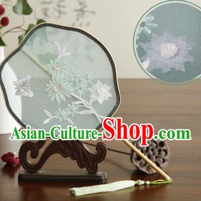 China Traditional Palace Fan Classical Dance Hanfu Fan Handmade Embroidered Chrysanthemum Silk Fan