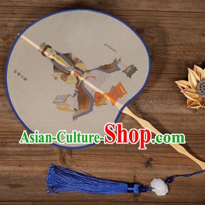 China Handmade Silk Fan Traditional Printing Taoist Nun Palace Fan Classical Dance Hanfu Fan