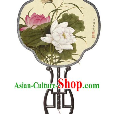 China Classical Lotus Pattern Palace Fan Handmade Silk Fan Traditional Song Dynasty Princess Fan