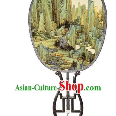 China Classical Landscape Pattern Palace Fan Handmade Silk Fan Traditional Ming Dynasty Hanfu Fan