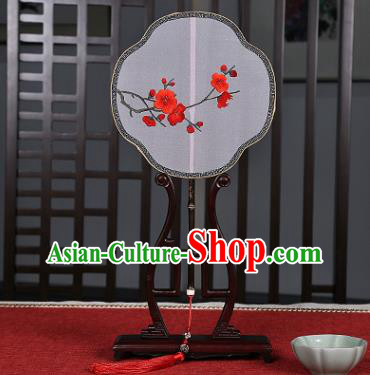 China Traditional Embroidered Red Plum Palace Fan Classical Dance Fan Handmade White Silk Fan China Traditional Embroidered Red Plum Palace Fan Classical Dance Fan Handmade White Silk Fan