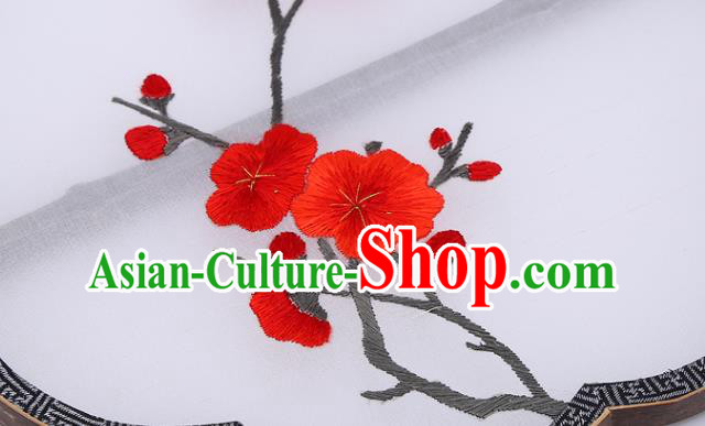 China Traditional Embroidered Red Plum Palace Fan Classical Dance Fan Handmade White Silk Fan China Traditional Embroidered Red Plum Palace Fan Classical Dance Fan Handmade White Silk Fan