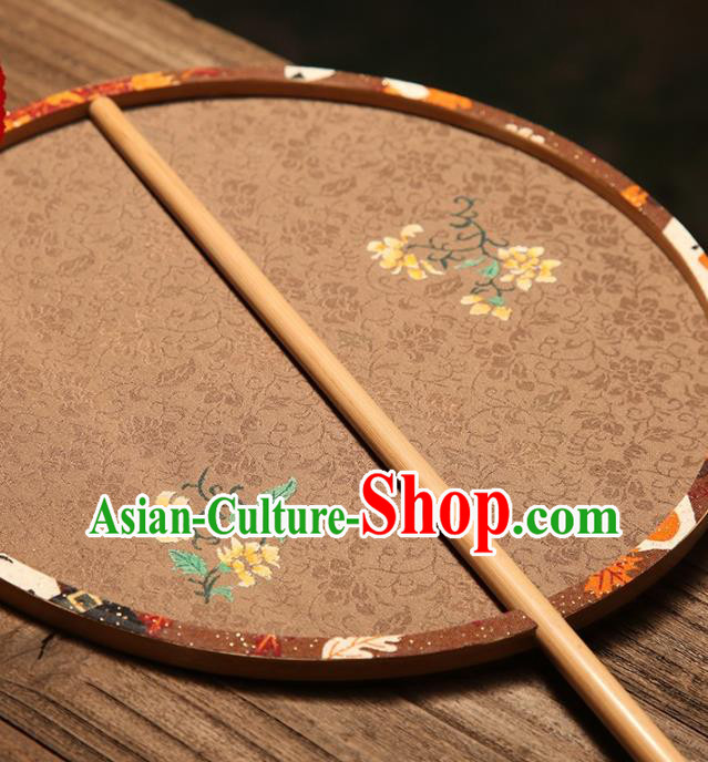 China Traditional Song Dynasty Princess Circular Fan Classical Palace Fan Handmade Brown Silk Fan China Traditional Song Dynasty Princess Circular Fan Classical Palace Fan Handmade Brown Silk Fan