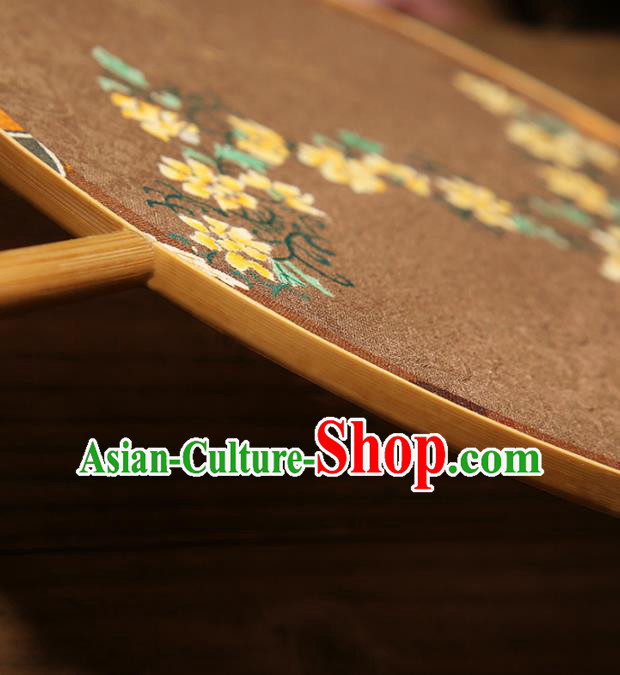 China Traditional Song Dynasty Princess Circular Fan Classical Palace Fan Handmade Brown Silk Fan China Traditional Song Dynasty Princess Circular Fan Classical Palace Fan Handmade Brown Silk Fan