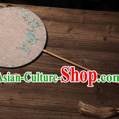 China Classical Blue Rose Pattern Palace Fan Handmade Silk Fan Traditional Song Dynasty Princess Circular Fan