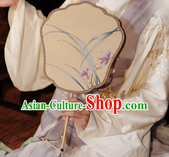 China Traditional Song Dynasty Princess Fan Classical Orchids Pattern Silk Fan Handmade Palace Fan China Traditional Song Dynasty Princess Fan Classical Orchids Pattern Silk Fan Handmade Palace Fan