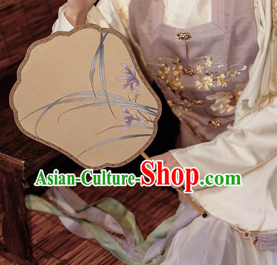 China Traditional Song Dynasty Princess Fan Classical Orchids Pattern Silk Fan Handmade Palace Fan China Traditional Song Dynasty Princess Fan Classical Orchids Pattern Silk Fan Handmade Palace Fan