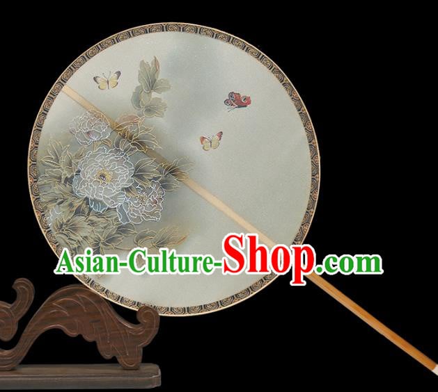 China Traditional Palace Fan Classical Peony Pattern Beige Silk Fan Handmade Hanfu Circular Fan China Traditional Palace Fan Classical Peony Pattern Beige Silk Fan Handmade Hanfu Circular Fan