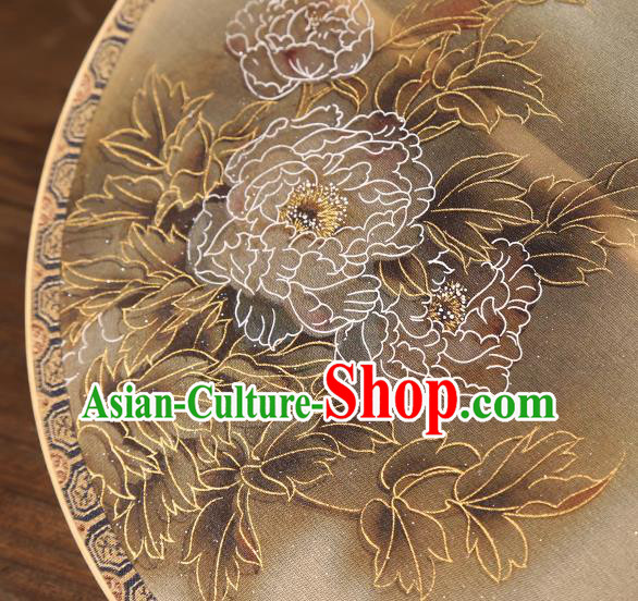 China Traditional Palace Fan Classical Peony Pattern Beige Silk Fan Handmade Hanfu Circular Fan China Traditional Palace Fan Classical Peony Pattern Beige Silk Fan Handmade Hanfu Circular Fan