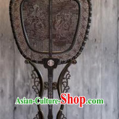 China Handmade Ebony Fan Traditional Carving Wood Fan Classical Palace Fan