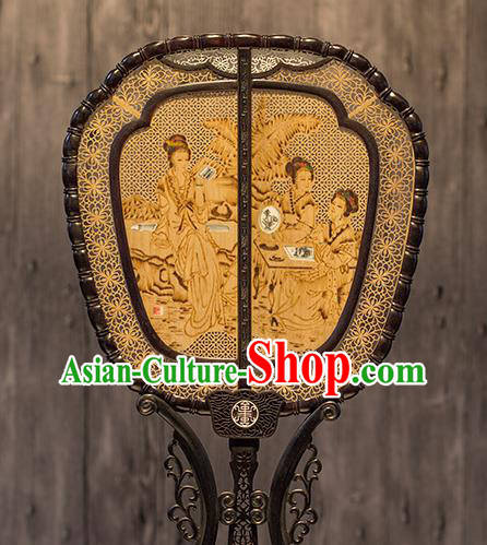 China Classical Beauty Pattern Palace Fan Handmade Hollow Rosewood Fan Traditional Carving Wood Fan China Classical Beauty Pattern Palace Fan Handmade Hollow Rosewood Fan Traditional Carving Wood Fan