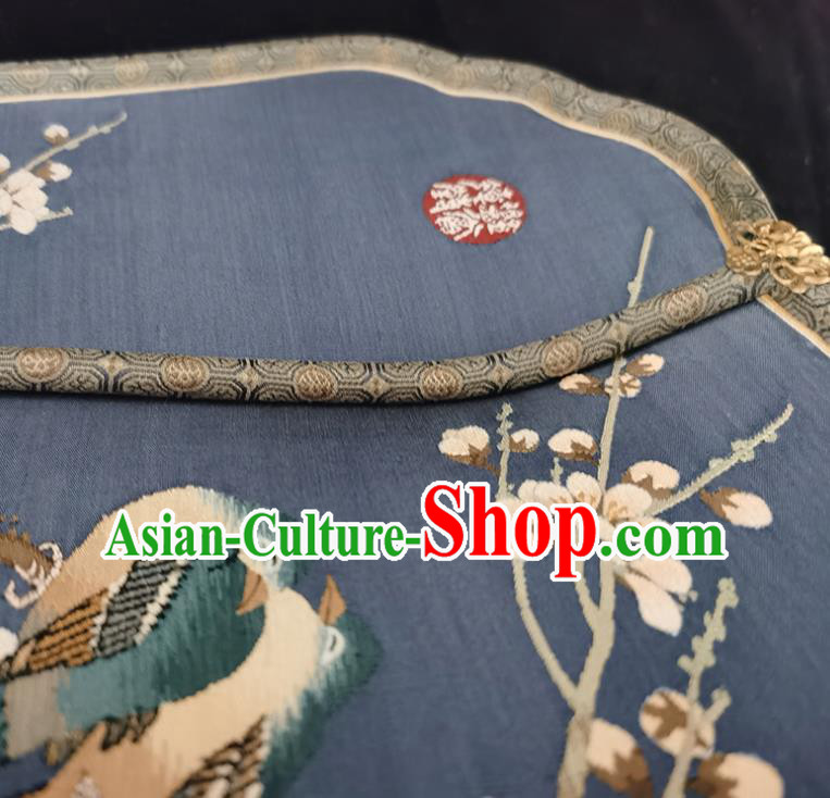 China Handmade Hanfu Fan Classical Palace Fan Traditional Qing Dynasty Court Blue Silk Fan China Handmade Hanfu Fan Classical Palace Fan Traditional Qing Dynasty Court Blue Silk Fan