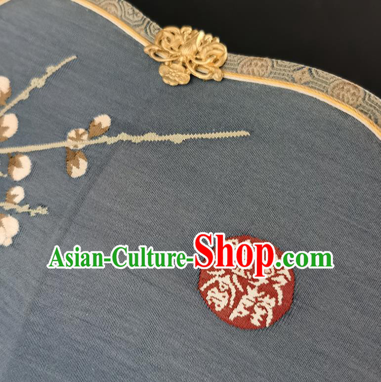 China Handmade Hanfu Fan Classical Palace Fan Traditional Qing Dynasty Court Blue Silk Fan China Handmade Hanfu Fan Classical Palace Fan Traditional Qing Dynasty Court Blue Silk Fan