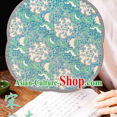 China Classical Blue Silk Fan Handmade Palace Fan Traditional Song Dynasty Wedding Begonia Fan