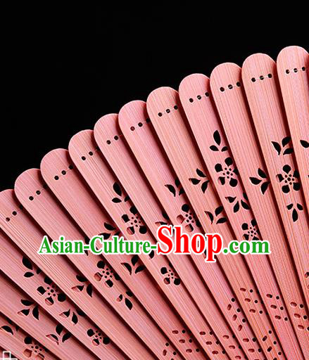 Chinese Handmade Hollow Fan Traditional Pink Bamboo Accordion Classical Folding Fan Chinese Handmade Hollow Fan Traditional Pink Bamboo Accordion Classical Folding Fan
