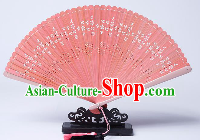 Chinese Handmade Hollow Fan Traditional Pink Bamboo Accordion Classical Folding Fan Chinese Handmade Hollow Fan Traditional Pink Bamboo Accordion Classical Folding Fan
