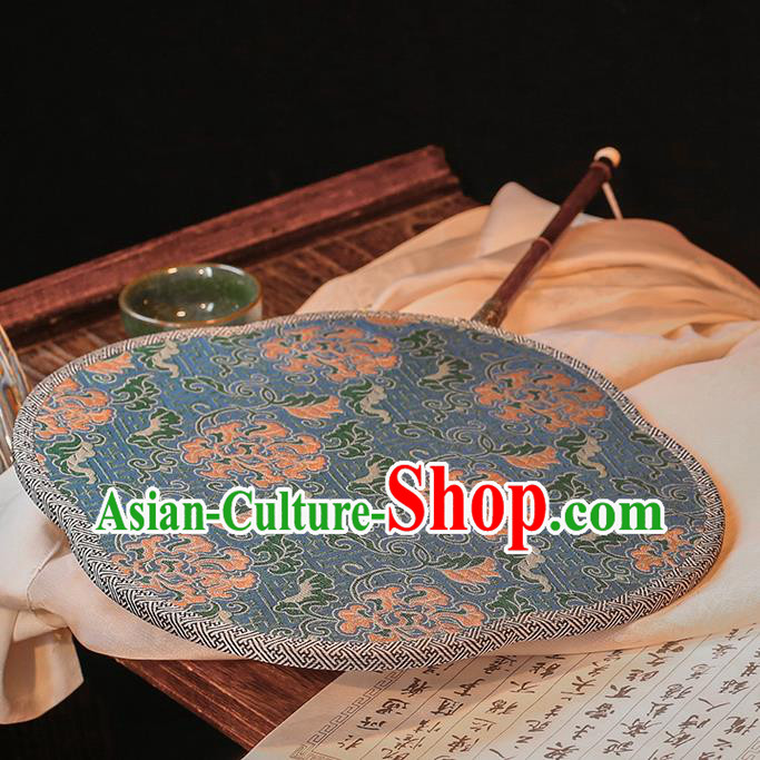 China Classical Blue Silk Fan Handmade Palace Fan Traditional Song Dynasty Wedding Begonia Fan China Classical Blue Silk Fan Handmade Palace Fan Traditional Song Dynasty Wedding Begonia Fan