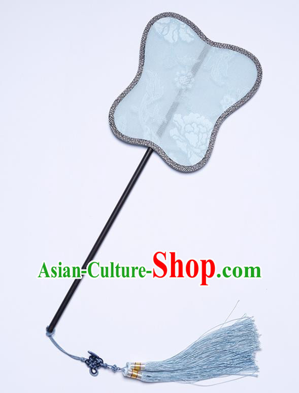 China Classical Palace Fan Handmade Hanfu Fan Traditional Jacquard Peony White Silk Fan China Classical Palace Fan Handmade Hanfu Fan Traditional Jacquard Peony White Silk Fan