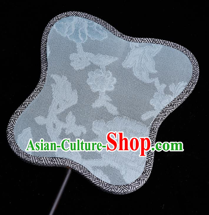China Classical Palace Fan Handmade Hanfu Fan Traditional Jacquard Peony White Silk Fan China Classical Palace Fan Handmade Hanfu Fan Traditional Jacquard Peony White Silk Fan
