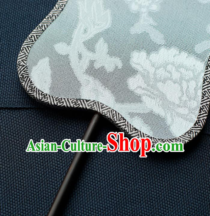 China Classical Palace Fan Handmade Hanfu Fan Traditional Jacquard Peony White Silk Fan China Classical Palace Fan Handmade Hanfu Fan Traditional Jacquard Peony White Silk Fan