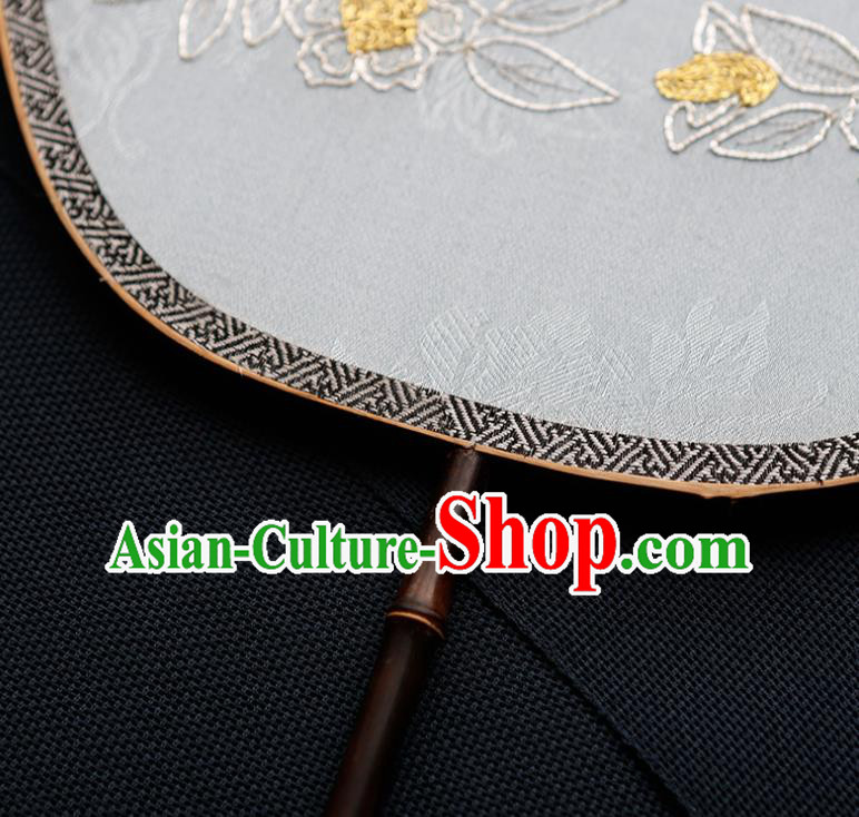 China Traditional Jacquard Blue Silk Fan Classical Palace Fan Handmade Hanfu Fan China Traditional Jacquard Blue Silk Fan Classical Palace Fan Handmade Hanfu Fan