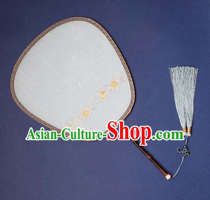 China Traditional Jacquard Blue Silk Fan Classical Palace Fan Handmade Hanfu Fan China Traditional Jacquard Blue Silk Fan Classical Palace Fan Handmade Hanfu Fan