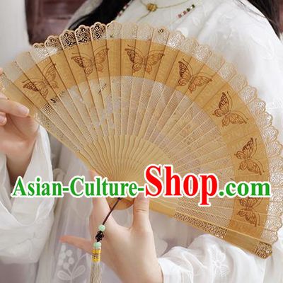 Chinese Printing Butterfly Folding Fan Traditional Hollow Fan Handmade Sandalwood Fan