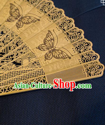 Chinese Printing Butterfly Folding Fan Traditional Hollow Fan Handmade Sandalwood Fan