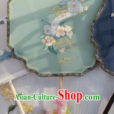 China Traditional Hanfu Princess Fan Handmade Embroidered Ruyi Palace Fan Classical Green Silk Fan
