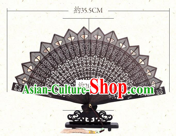 Chinese Classical Folding Fan Handmade Carving Fan Hollow Ebony Accordion Chinese Classical Folding Fan Handmade Carving Fan Hollow Ebony Accordion