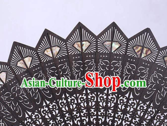 Chinese Classical Folding Fan Handmade Carving Fan Hollow Ebony Accordion Chinese Classical Folding Fan Handmade Carving Fan Hollow Ebony Accordion