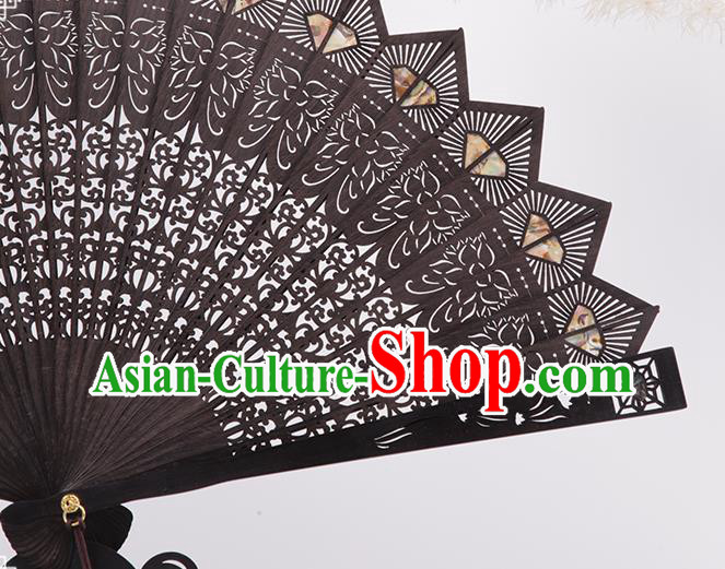 Chinese Classical Folding Fan Handmade Carving Fan Hollow Ebony Accordion Chinese Classical Folding Fan Handmade Carving Fan Hollow Ebony Accordion