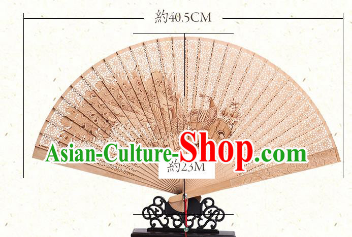 Chinese Classical Folding Fan Handmade Sandalwood Accordion Printing Peacock Fan Craft Chinese Classical Folding Fan Handmade Sandalwood Accordion Printing Peacock Fan Craft