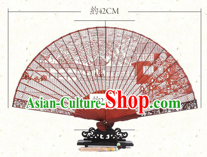 Chinese Traditional Red Sandalwood Accordion Classical Folding Fan Handmade Hollow Fan Chinese Traditional Red Sandalwood Accordion Classical Folding Fan Handmade Hollow Fan