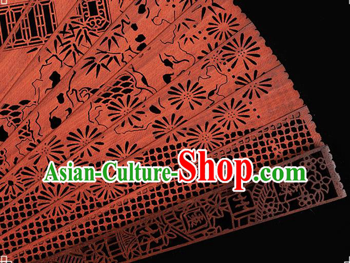 Chinese Traditional Red Sandalwood Accordion Classical Folding Fan Handmade Hollow Fan Chinese Traditional Red Sandalwood Accordion Classical Folding Fan Handmade Hollow Fan