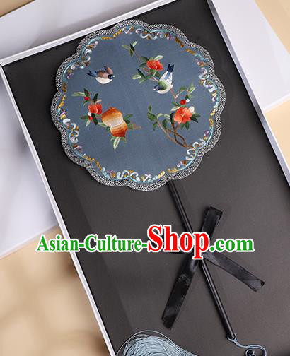 China Traditional Song Dynasty Wedding Fan Classical Blue Silk Fan Handmade Embroidered Palace Fan China Traditional Song Dynasty Wedding Fan Classical Blue Silk Fan Handmade Embroidered Palace Fan