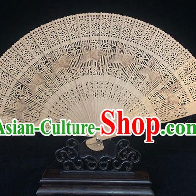 Chinese Traditional Carving Cranes Accordion Classical Folding Fan Handmade Sandalwood Fan