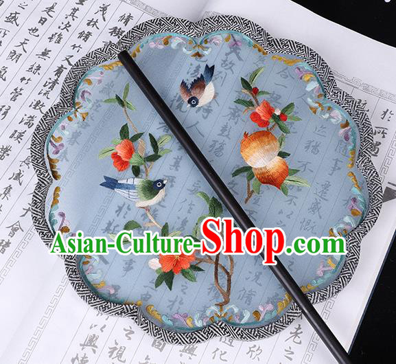 China Traditional Song Dynasty Wedding Fan Classical Blue Silk Fan Handmade Embroidered Palace Fan China Traditional Song Dynasty Wedding Fan Classical Blue Silk Fan Handmade Embroidered Palace Fan