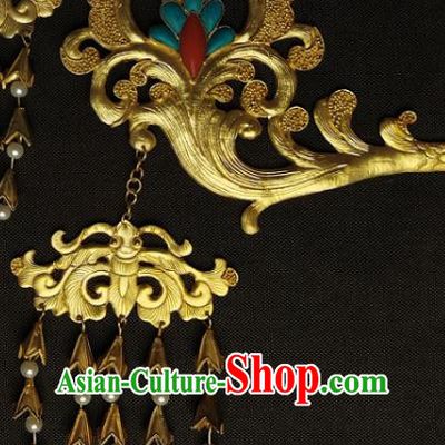 Handmade Chinese Traditional Tang Dynasty Golden Honeysuckle Hairpin Ancient Palace Lady Hair Accessories