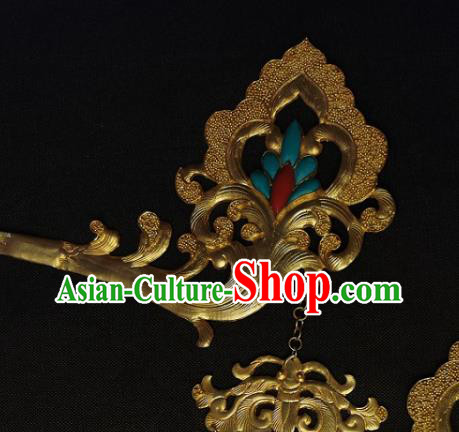 Handmade Chinese Traditional Tang Dynasty Golden Honeysuckle Hairpin Ancient Palace Lady Hair Accessories Handmade Chinese Traditional Tang Dynasty Golden Honeysuckle Hairpin Ancient Palace Lady Hair Accessories